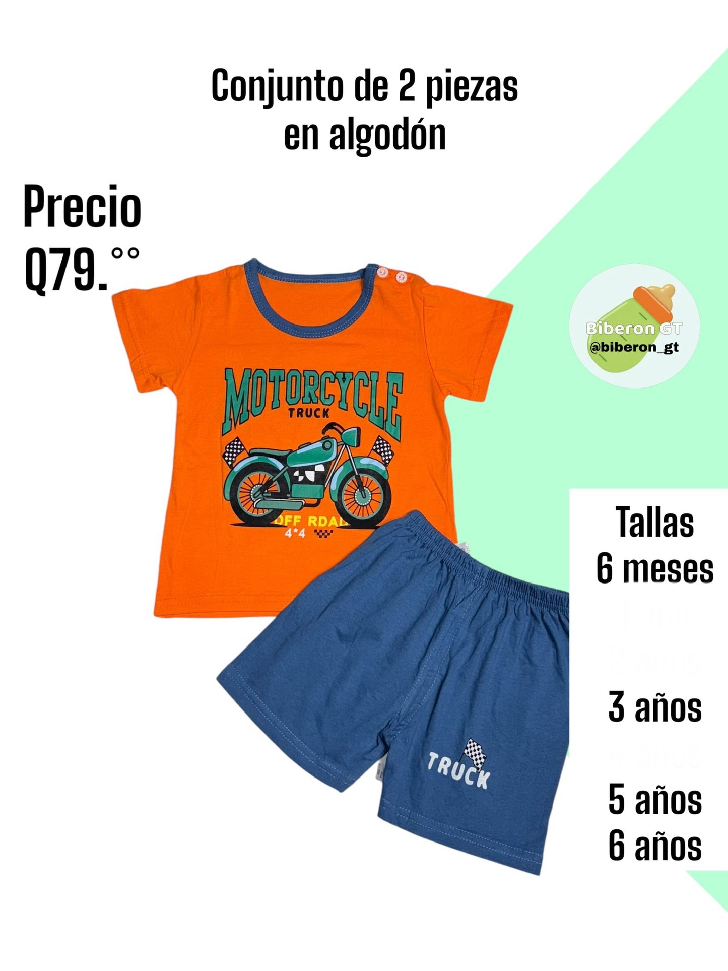 Conjunto de short - Motocicleta naranja con azul