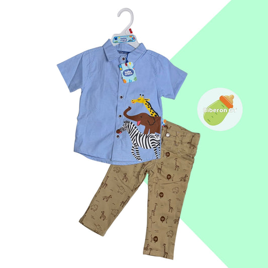 Conjunto formal para niño - safari celeste con beige