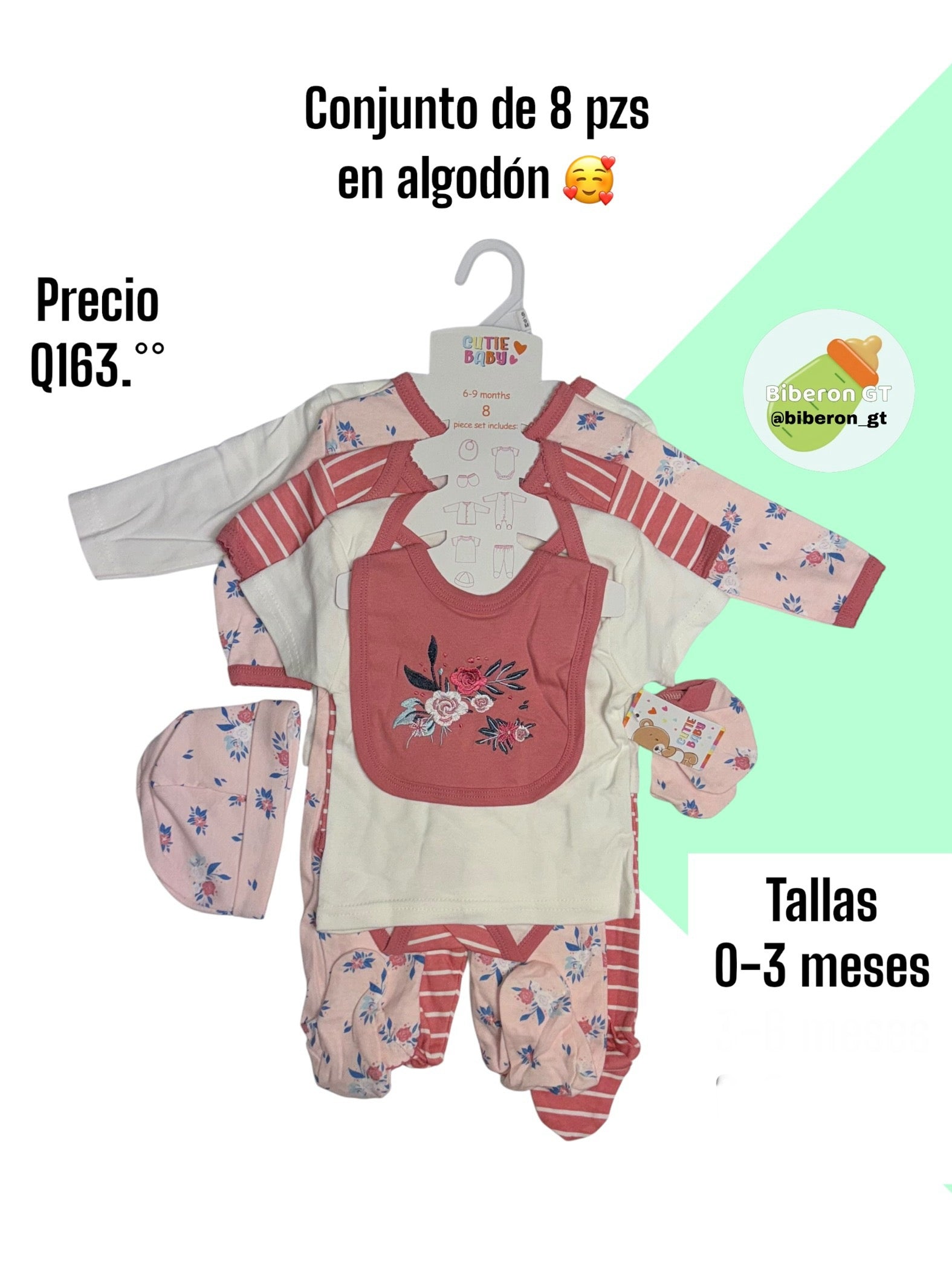 Conjunto de 8 piezas - Flores coral con rosa