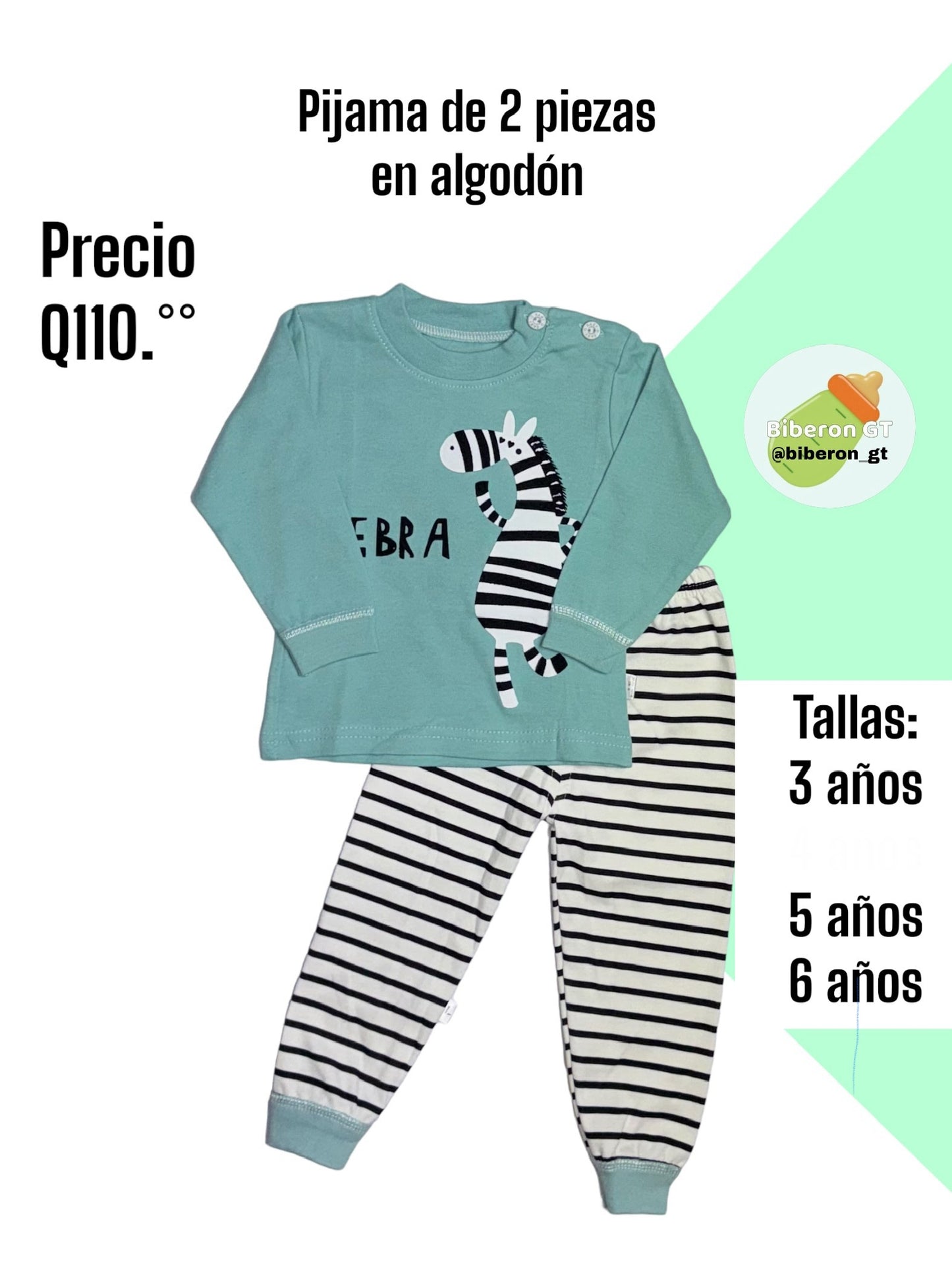 Pijama de 2 piezas en algodón - Zebra verde