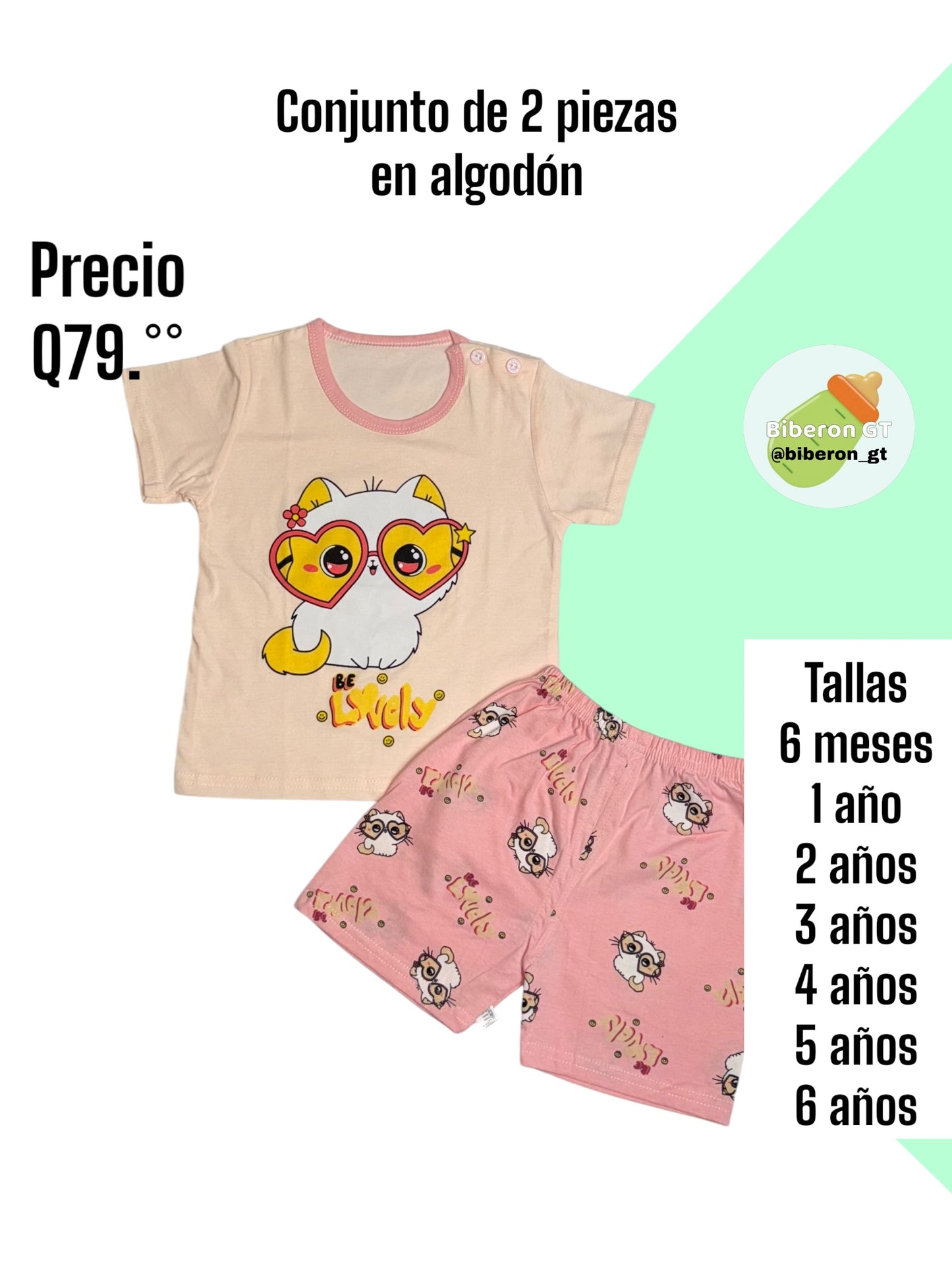Conjunto de short - Gatito rosa baby