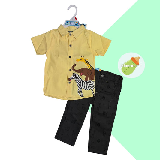 Conjunto formal para niño - safari amarillo con gris