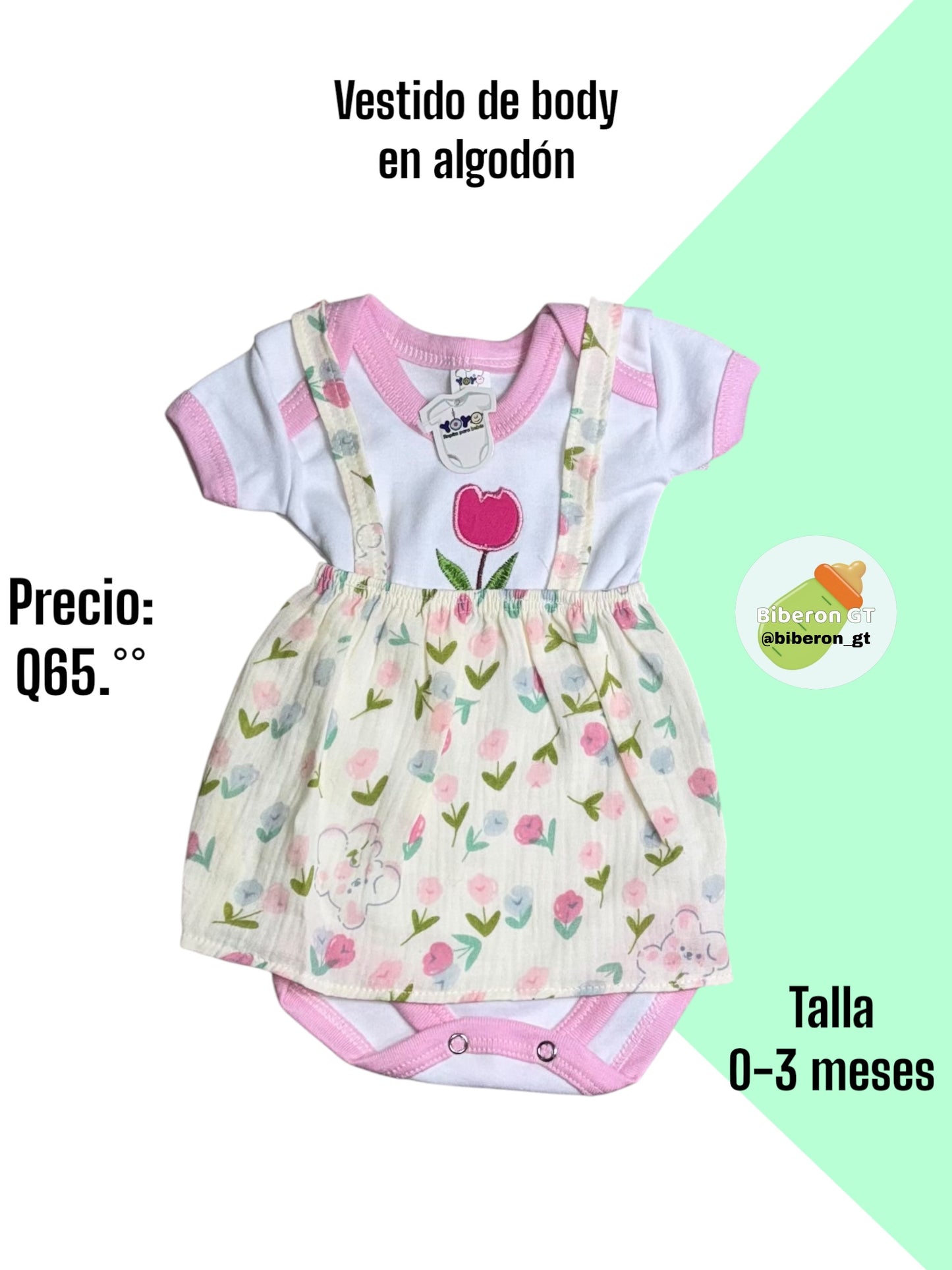 Vestido de body - tulipanes blanco con rosado