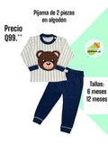 Pijama de 2 piezas en algodón - Oso blanco y azul