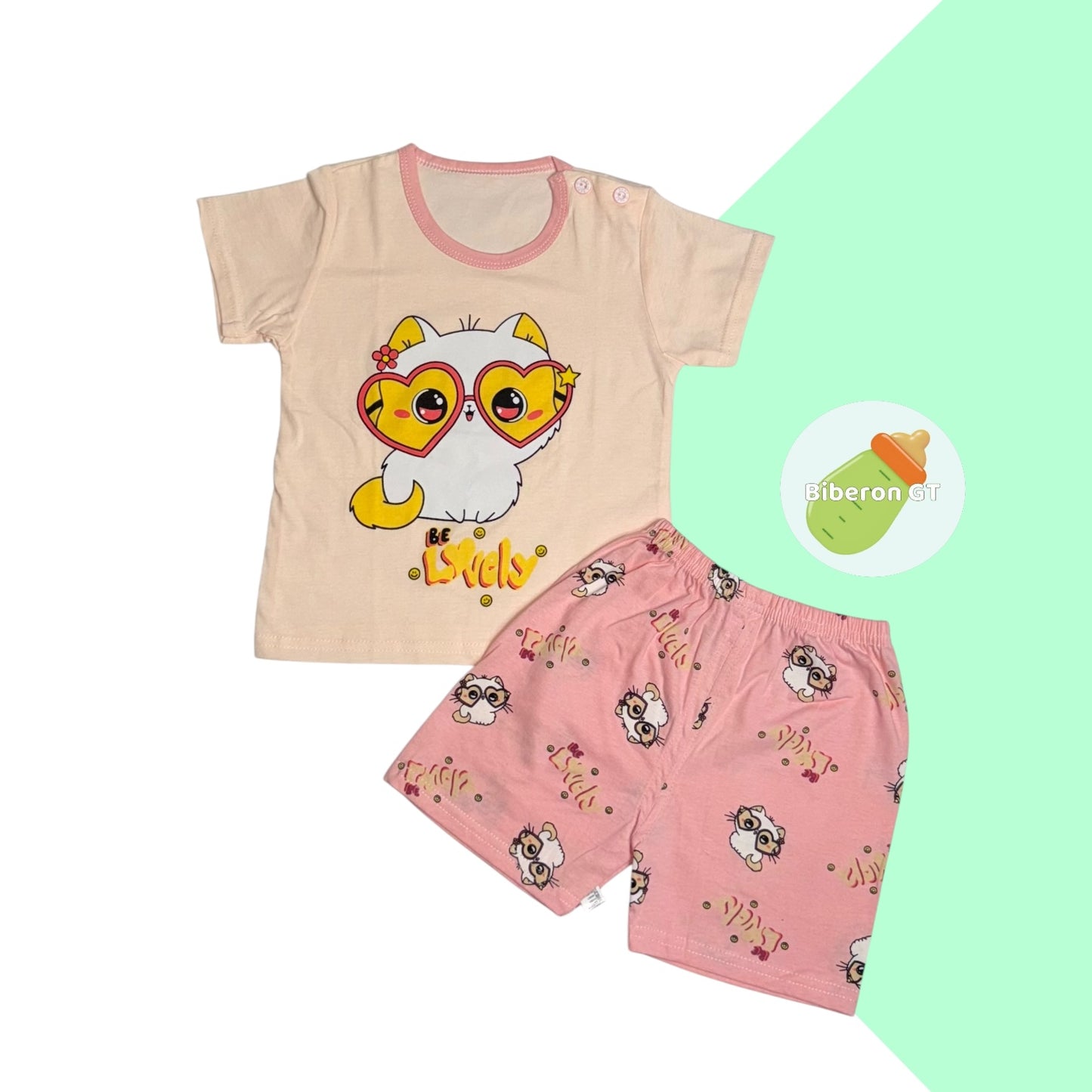 Conjunto de short - Gatito rosa baby