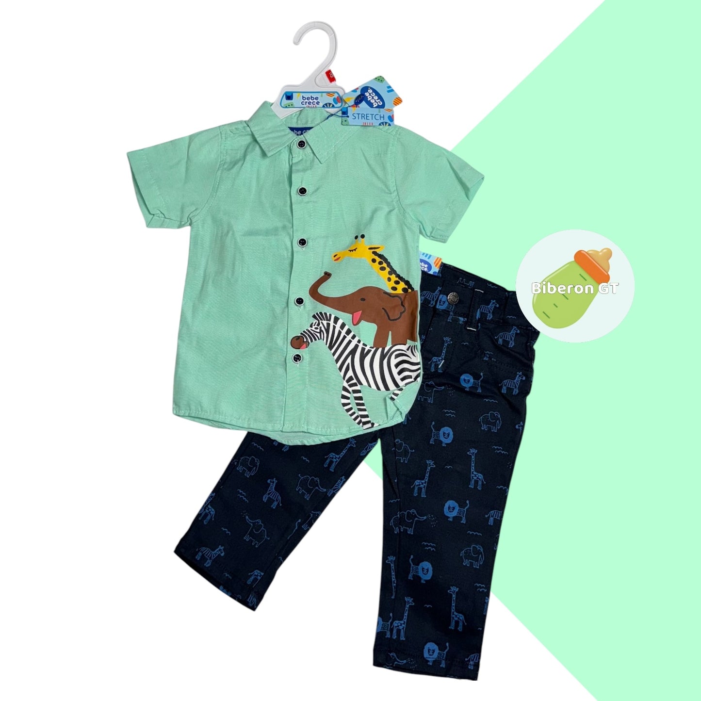 Conjunto formal para niño - safari verde con azul