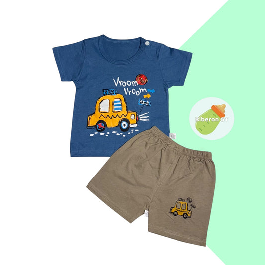 Conjunto de short - Taxi, azul con café