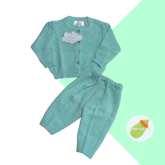 Traje tejido de punto cuello redondo - verde menta