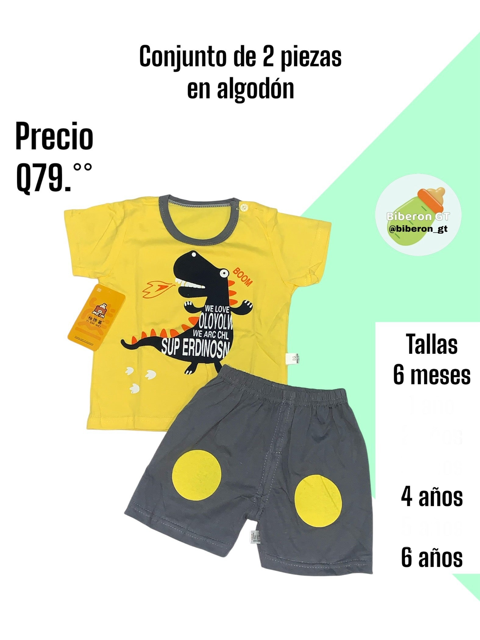 Conjunto de short - Dino amarillo