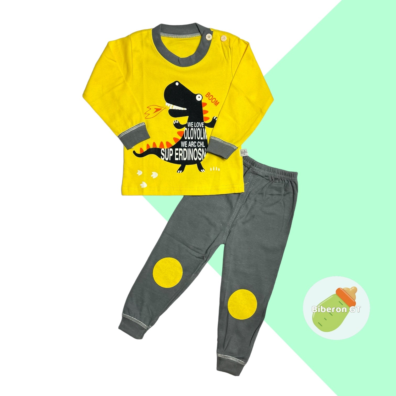 Pijama de 2 piezas en algodón - Dino amarillo