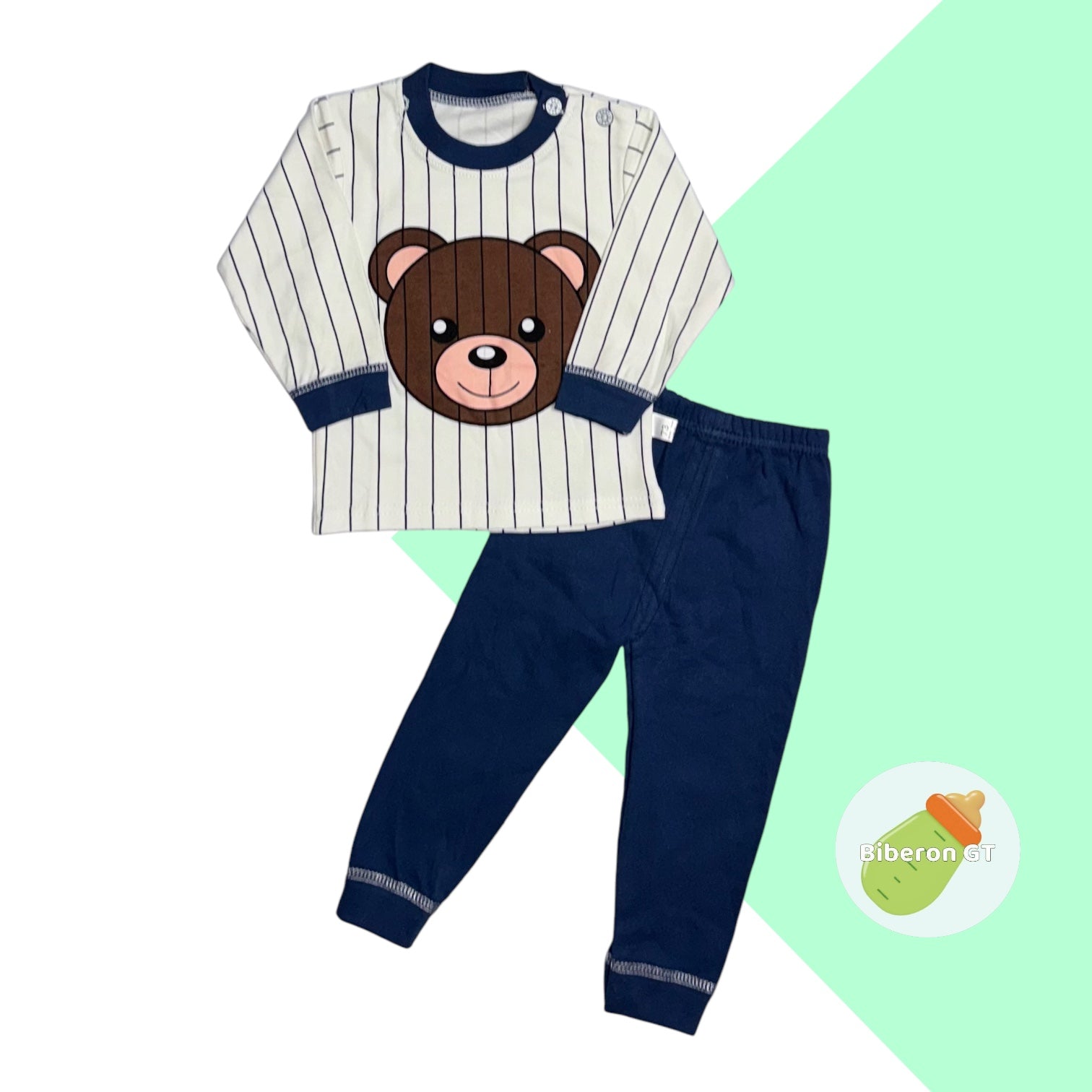 Pijama de 2 piezas en algodón - Oso blanco y azul