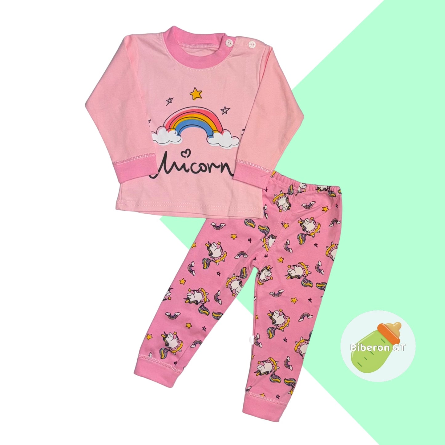 Pijama de 2 piezas en algodón - Arcoiris rosa