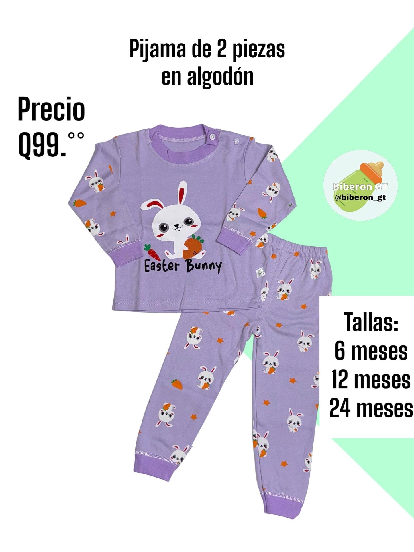 Pijama de 2 piezas en algodón - Conejo en lila