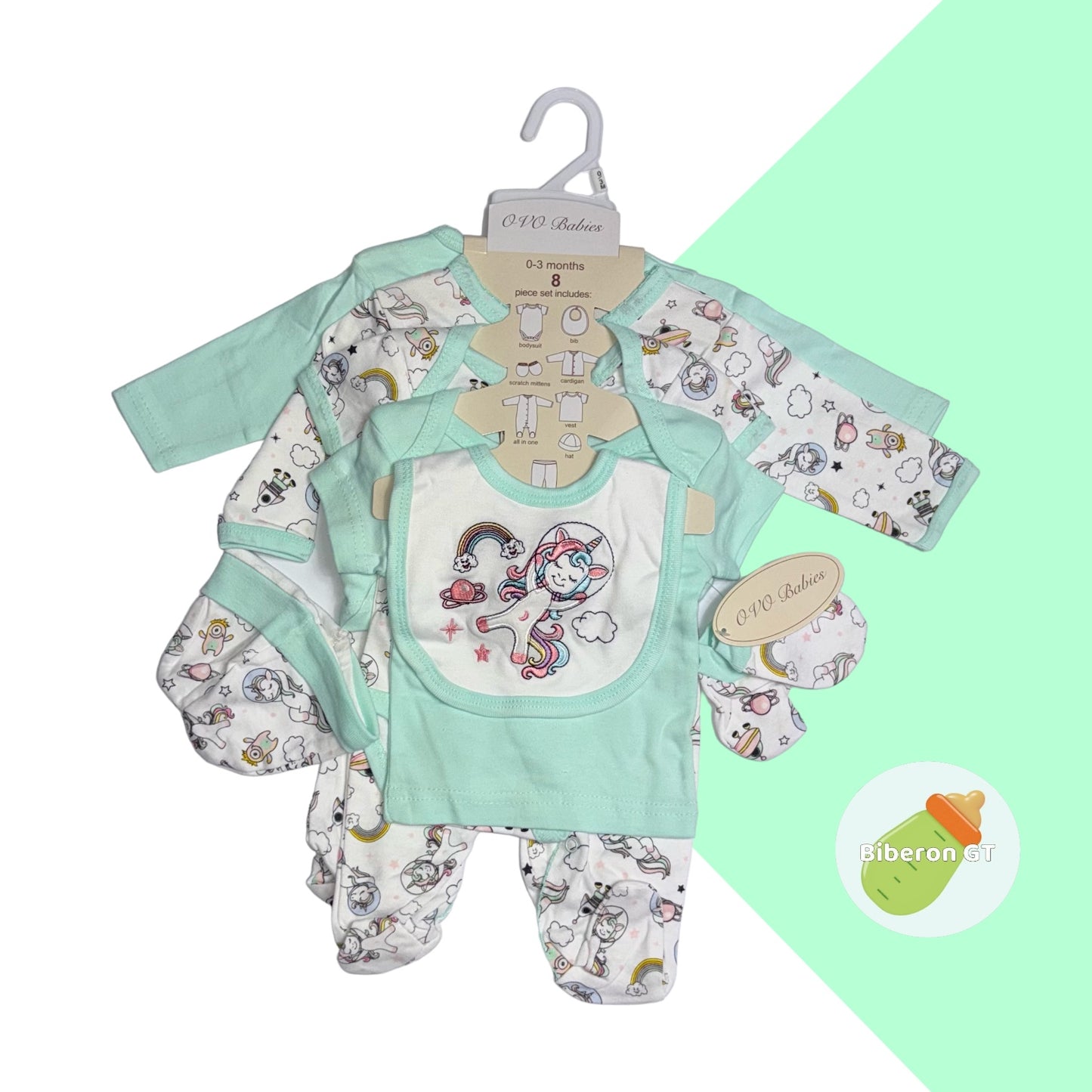 Conjunto de 8 pzs - unicornio verde menta