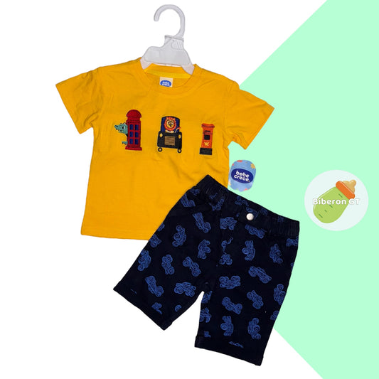 Short y playera de safari - amarillo con azul