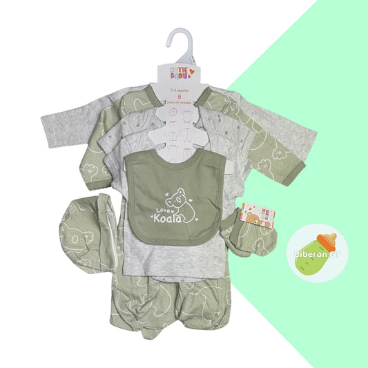 Conjunto de 8 pzs - Koala verde con gris