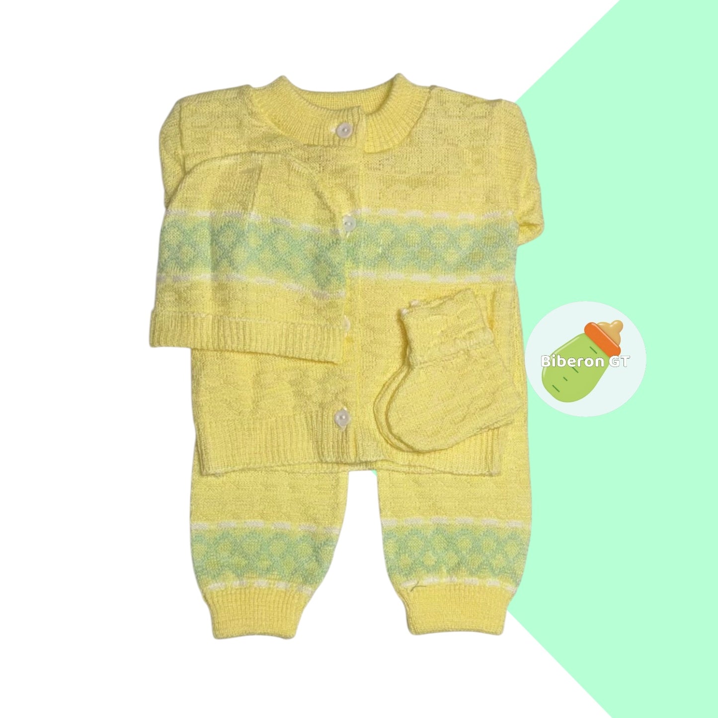 Conjunto tejido - amarillo con linea verde