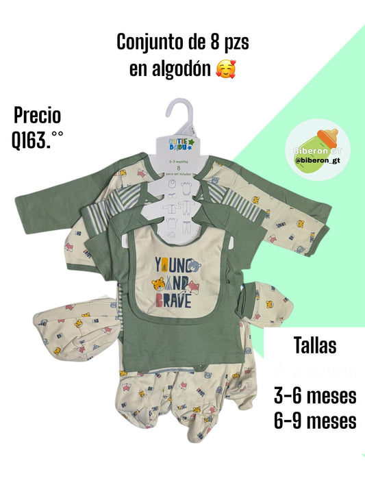 Conjunto de 8 pzs - animalitos verde militar