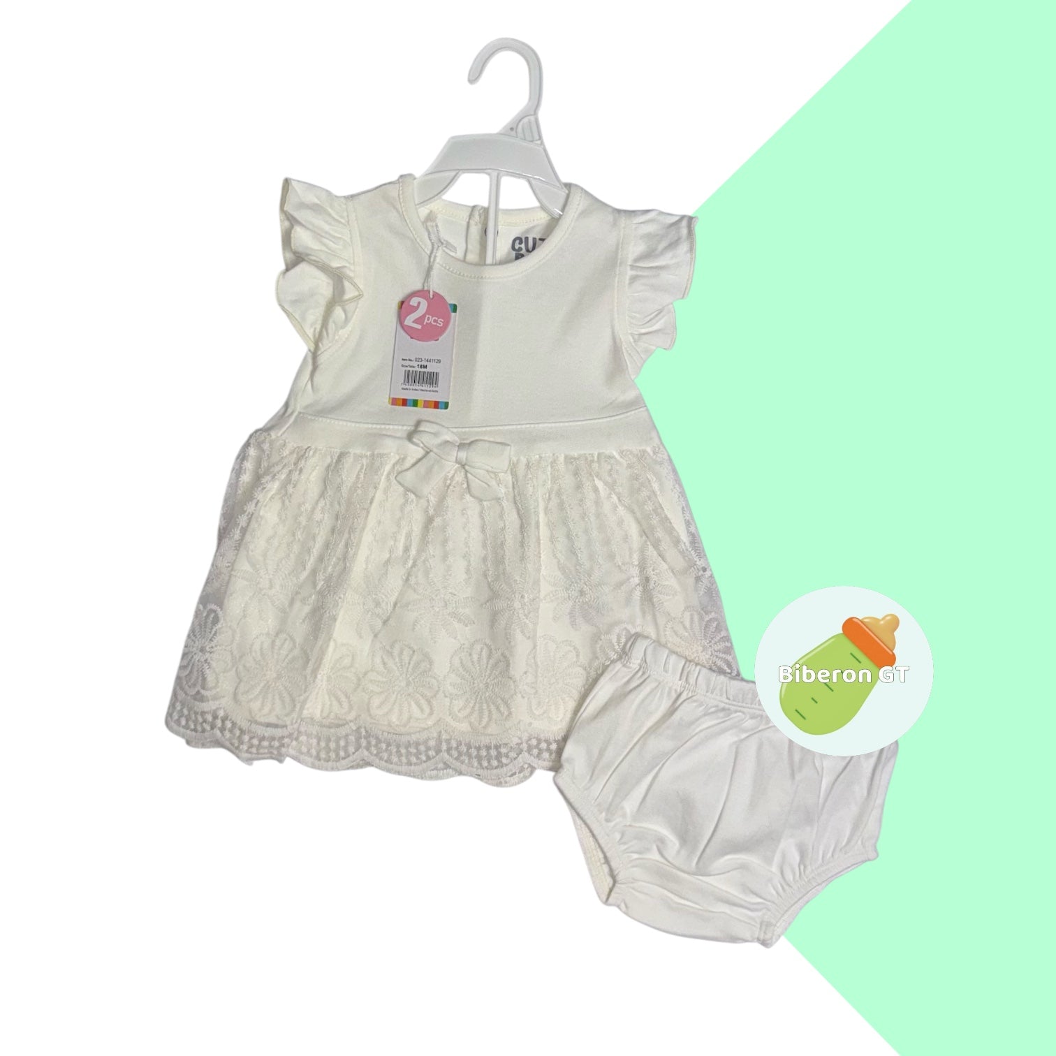 Vestido - blanco con encaje de algodón