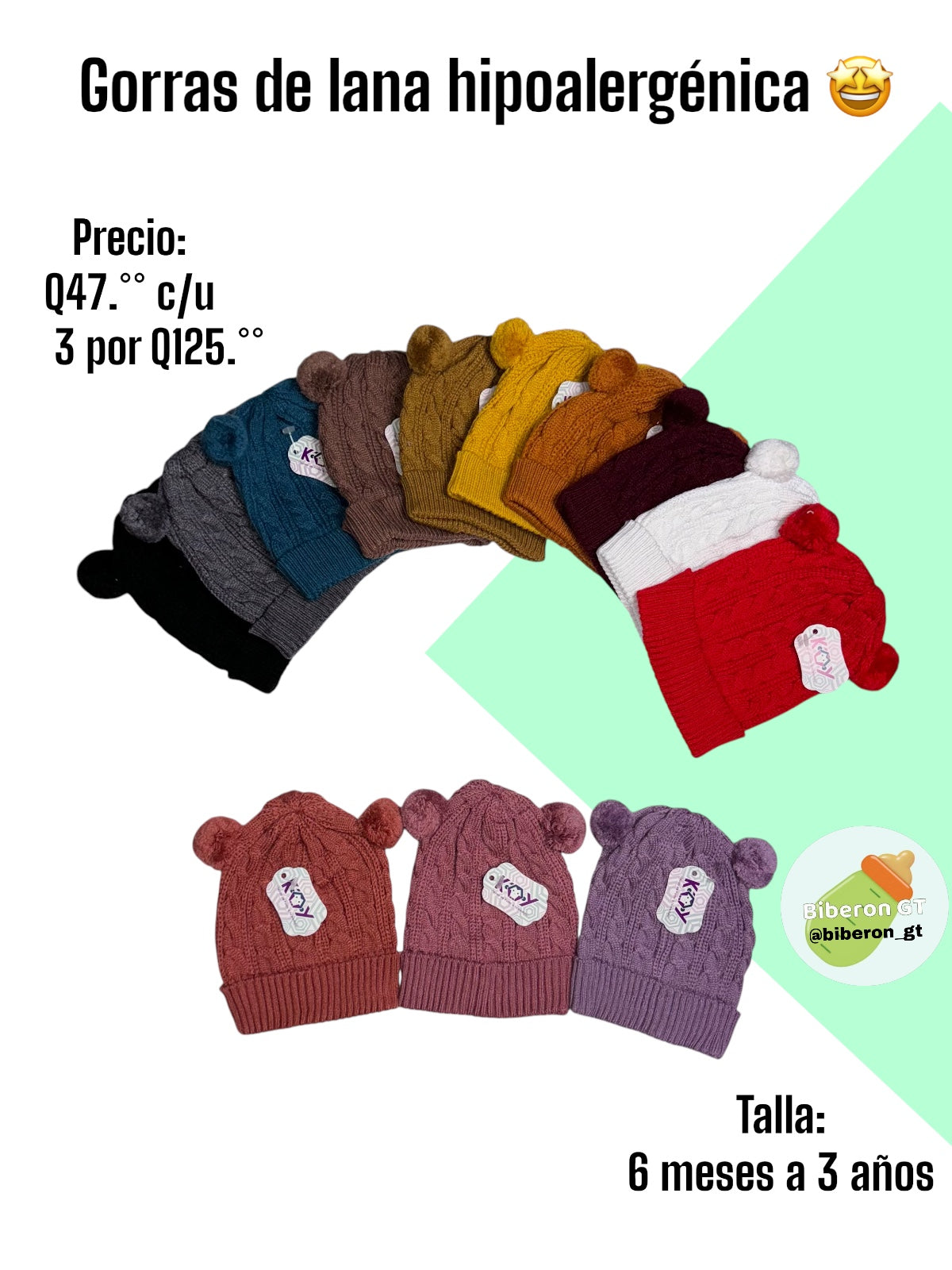 Gorra de lana hipoalergénica de 2 pompones - 6 meses a 3 años