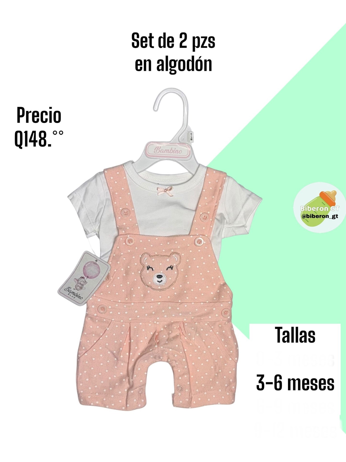 Conjunto de overol - rosa baby con blanco