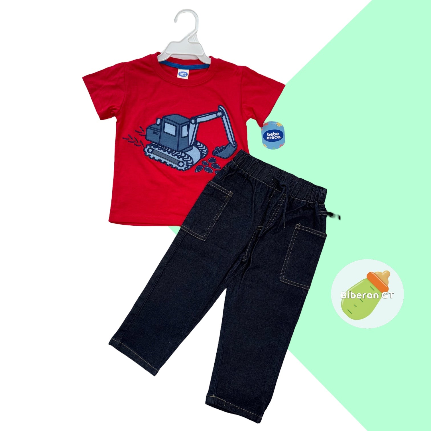 Conjunto - Rojo de escabadora con pantalón azul