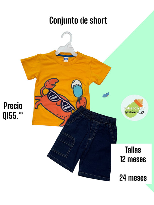Conjunto - Amarillo de cangrejo con short azul