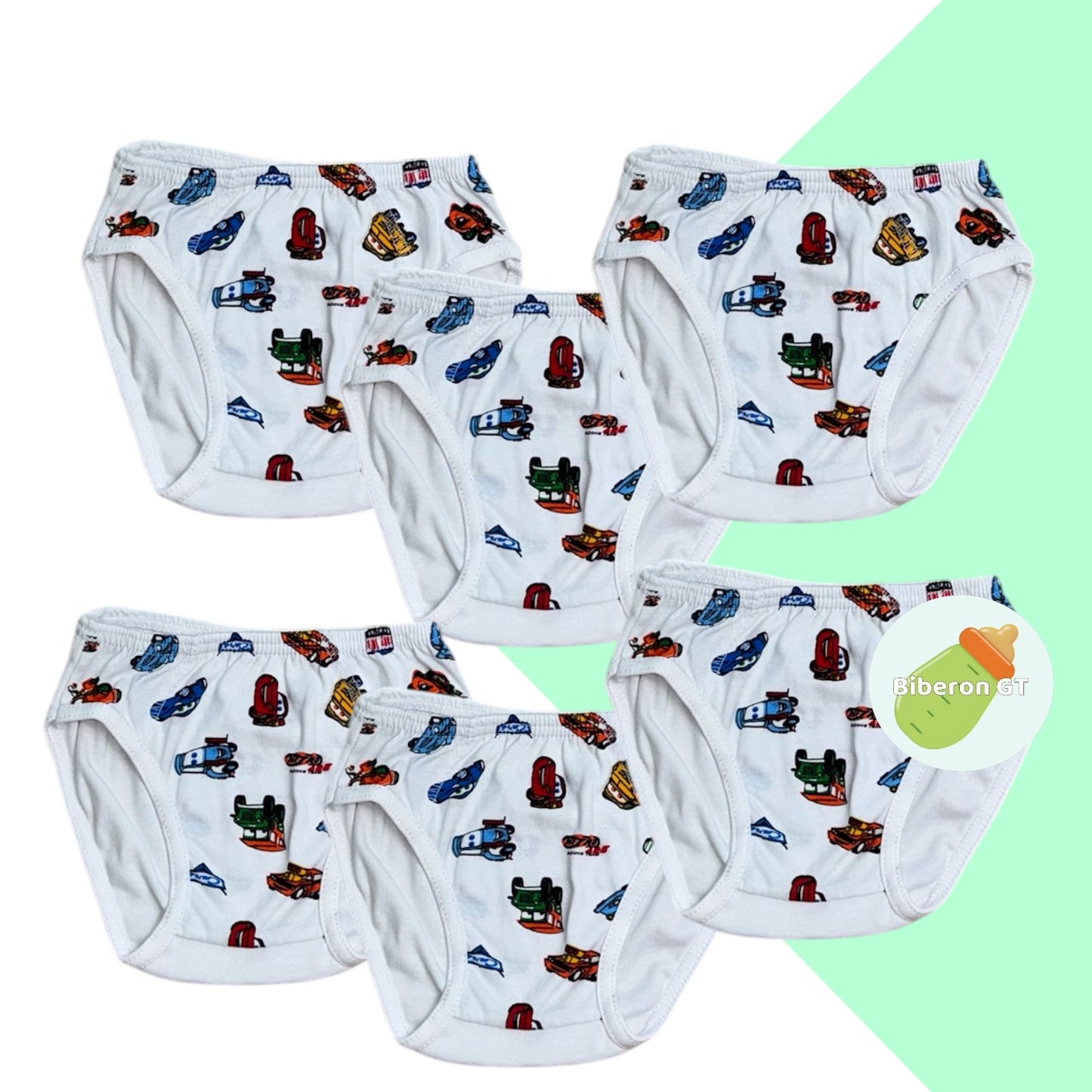 Paquete de 6 calzoncillos para niño - Blancos de cars