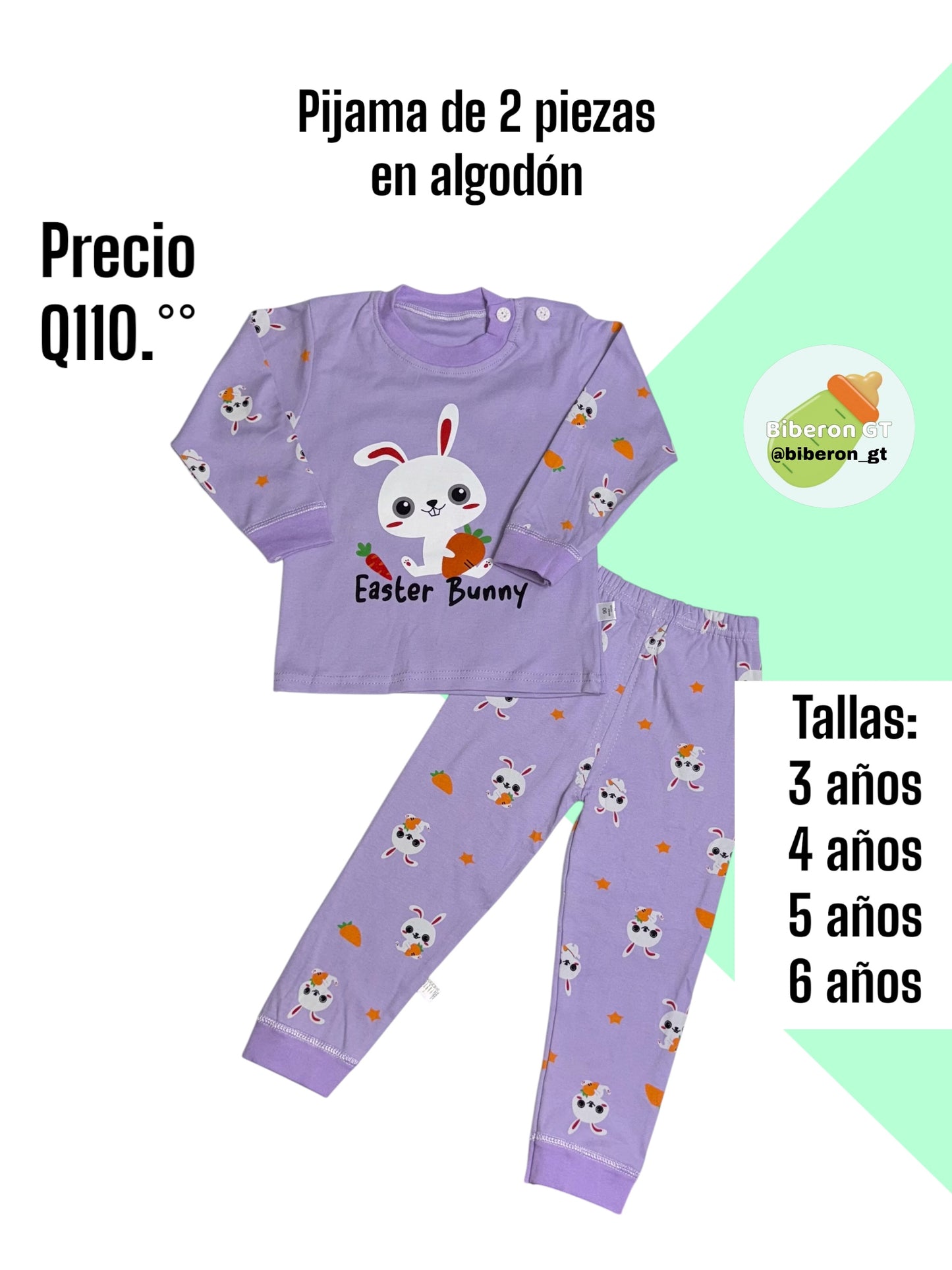 Pijama de 2 piezas en algodón - Conejo en lila