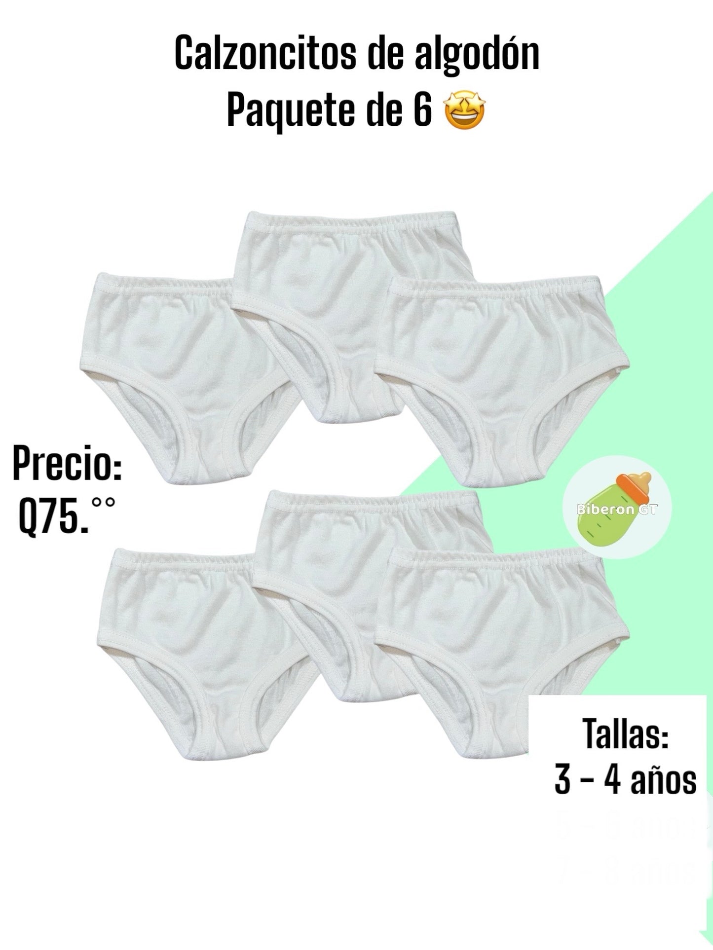 Paquete de 6 calzoncitos blancos para niña
