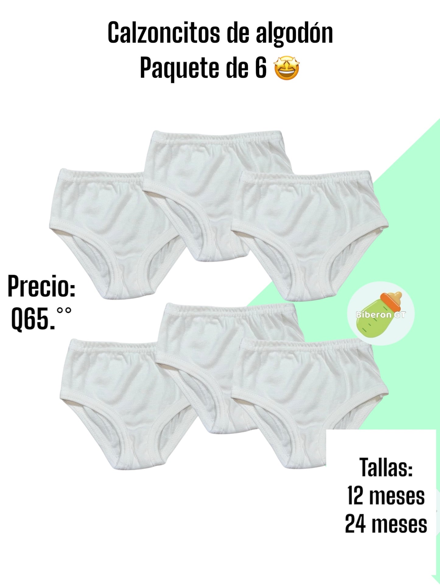 Paquete de 6 calzoncitos blancos para niña