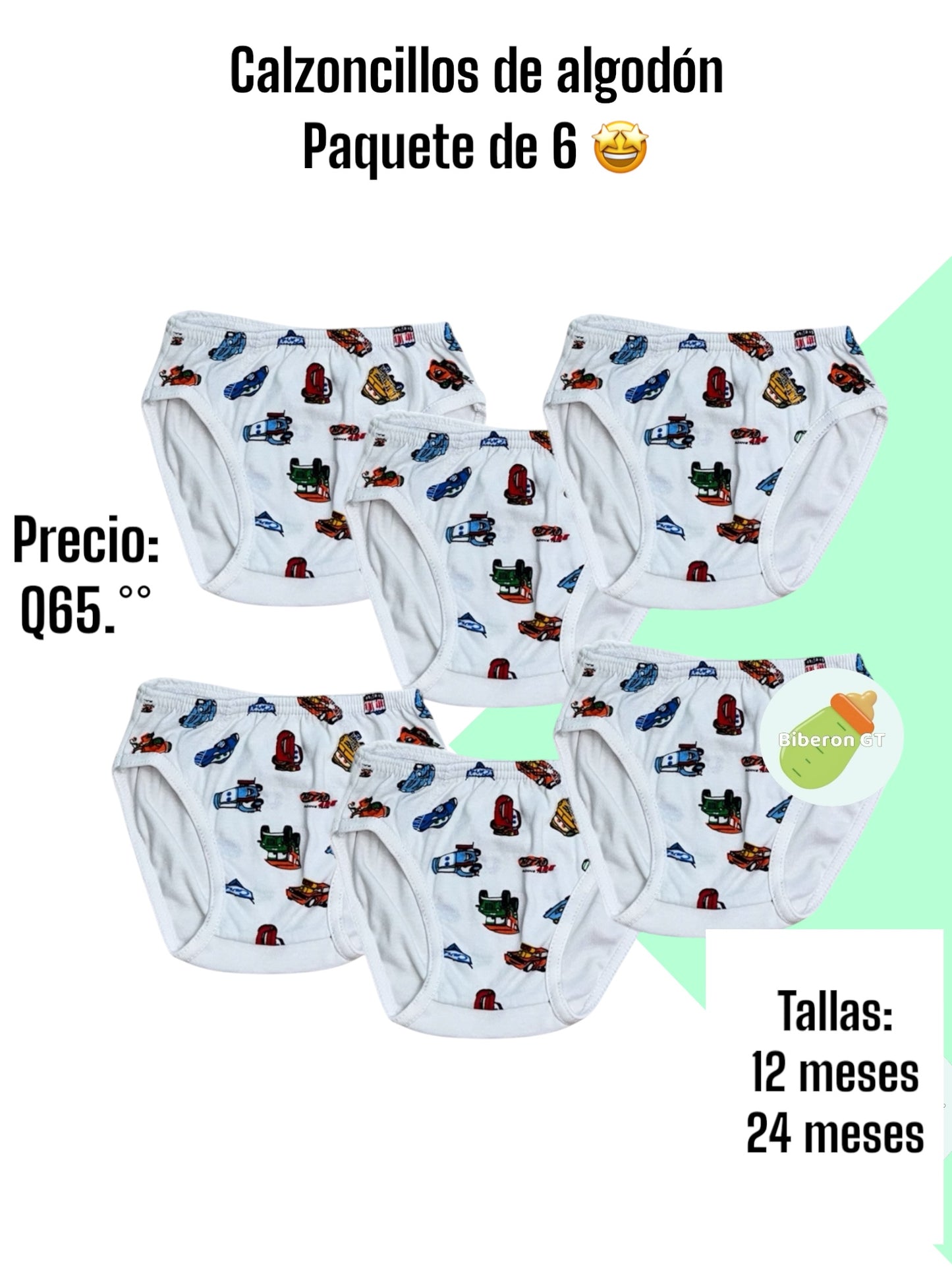 Paquete de 6 calzoncillos para niño - Blancos de cars