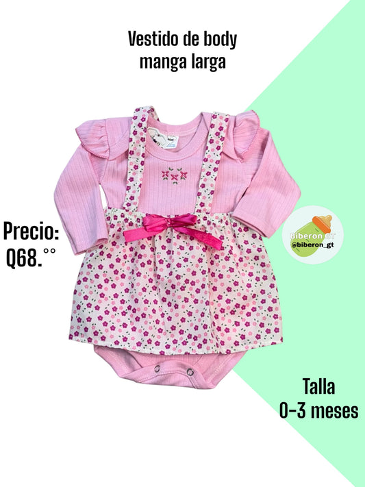 Vestido de body manga larga - rosado de flores
