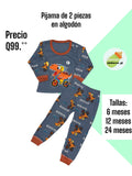 Pijama de 2 piezas en algodón - Dino con moto azul plomo