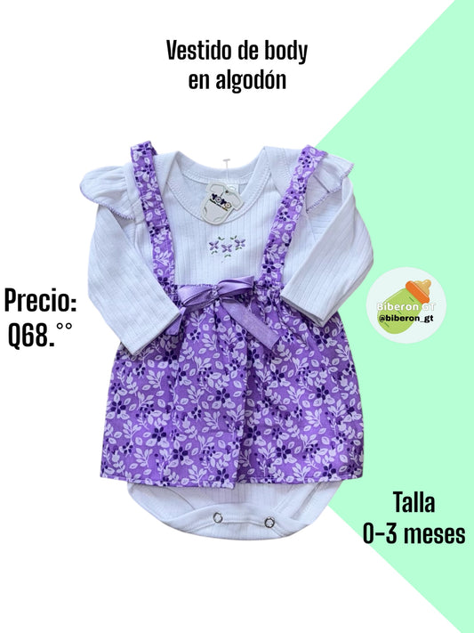 Vestido de body manga larga - blanco de flores