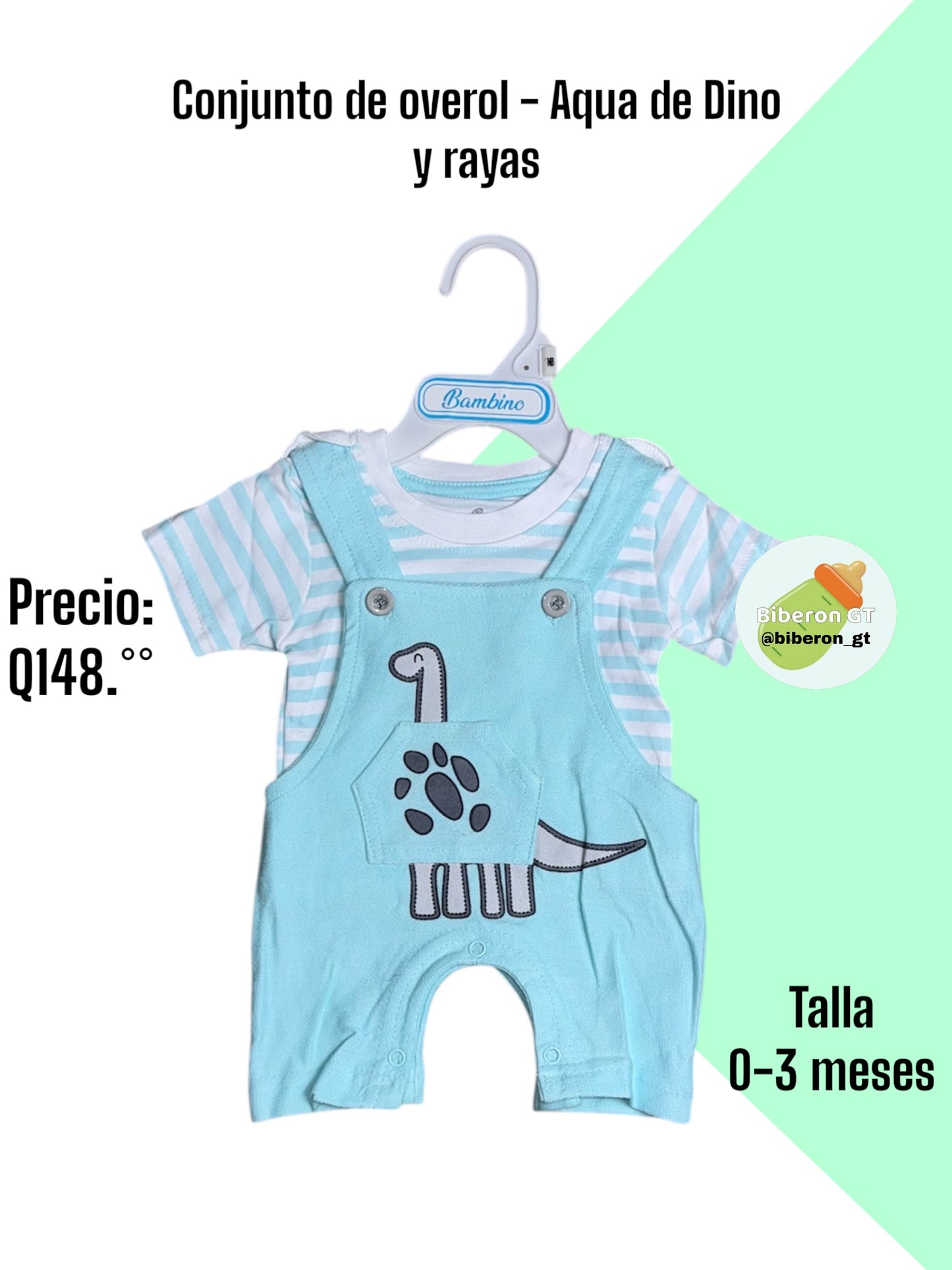 Conjunto de overol - Aqua de dino y rayas