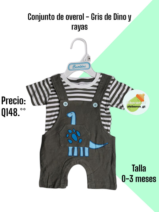Conjunto de overol - gris de dino y rayas