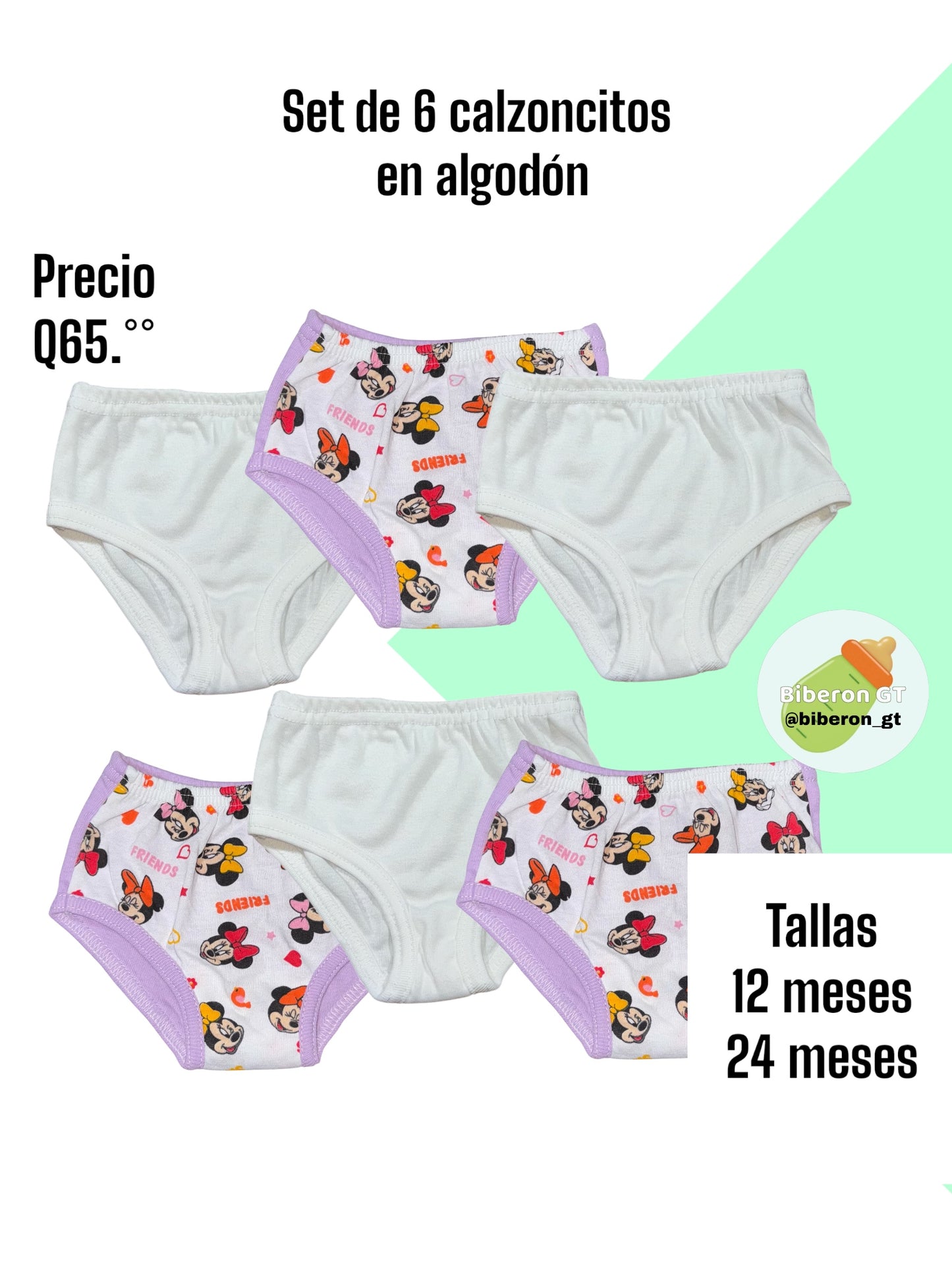 Paquete de 6 calzoncitos para niña -  lilas y blancos