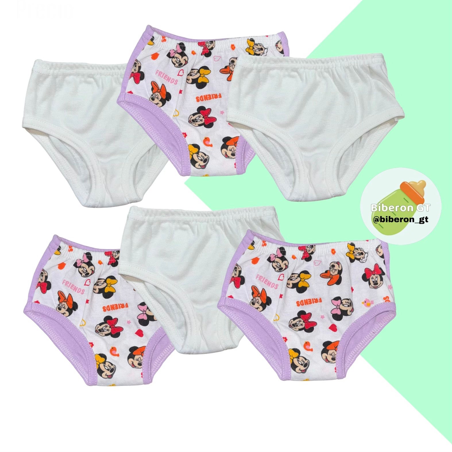 Paquete de 6 calzoncitos para niña -  lilas y blancos