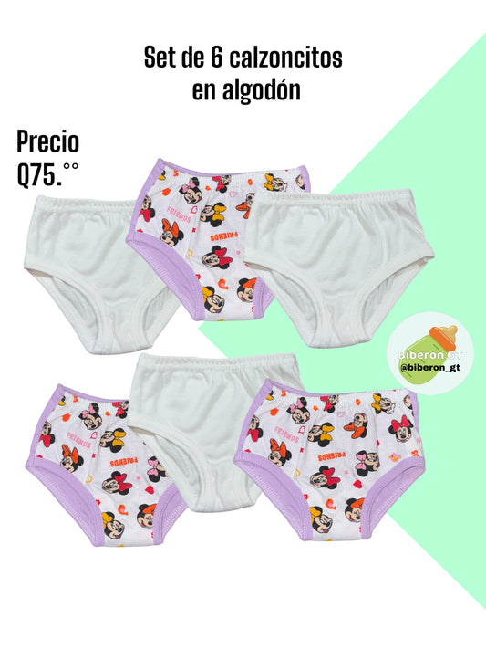 Paquete de 6 calzoncitos para niña -  lilas y blancos