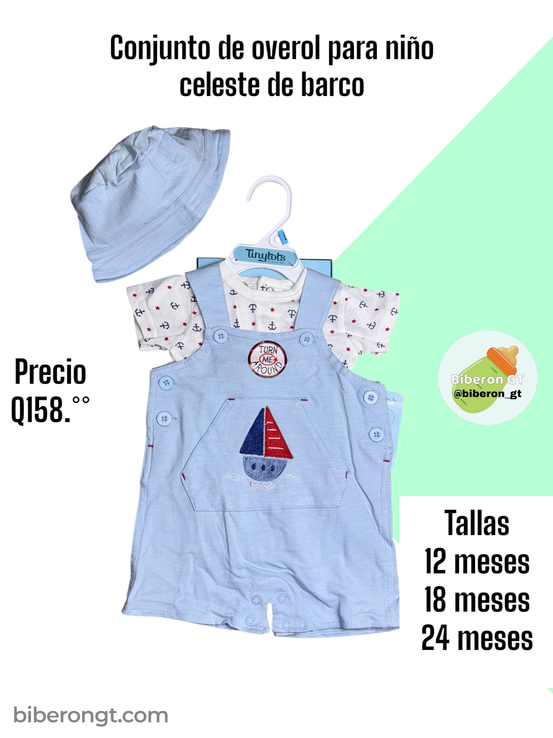 Conjunto de overol para niños - celeste de barcos