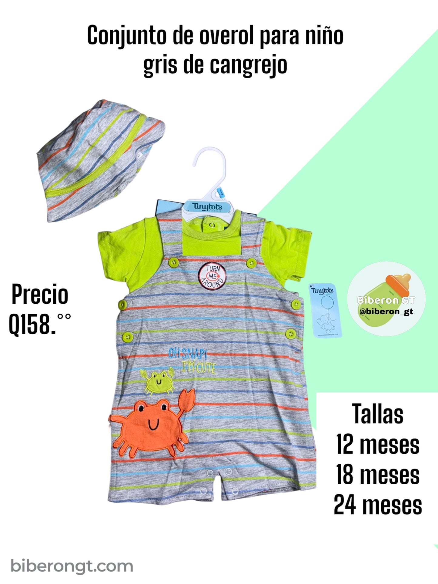 Conjunto de overol para niños - gris de cangrejo