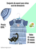 Conjunto de overol para niños - azul de dinosaurio