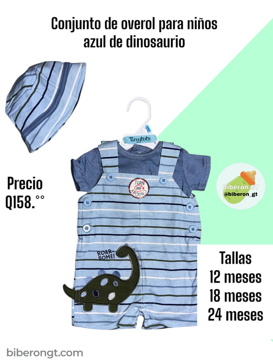 Conjunto de overol para niños - azul de dinosaurio