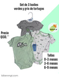 Set de 3 bodies - verdes y gris de tortuga