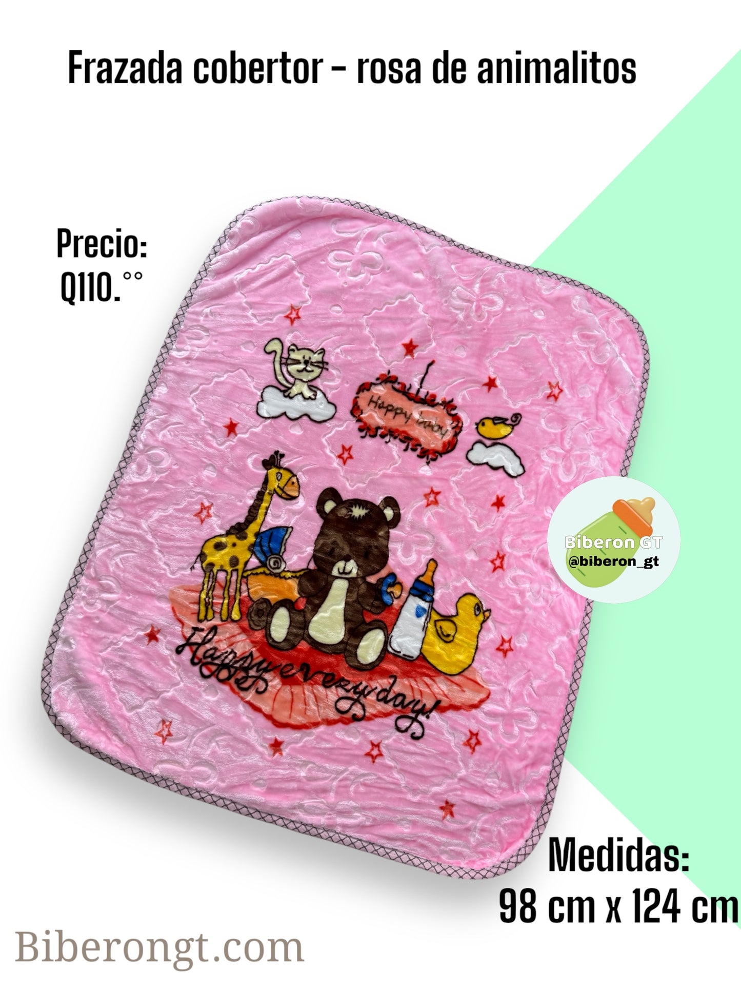 Frazada cobertor - rosa de animalitos