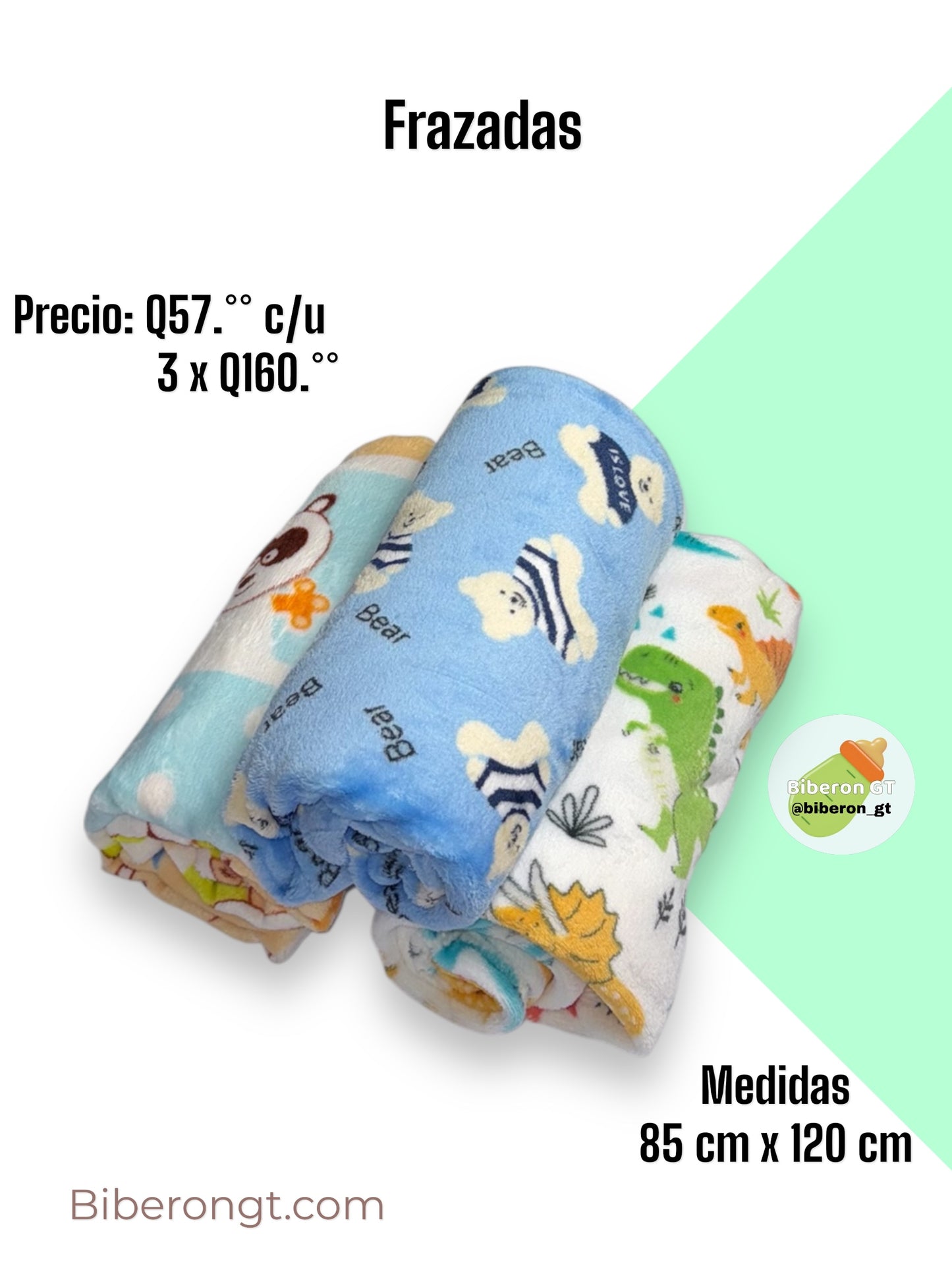 Trio de frazadas - animalitos, osos y dinos