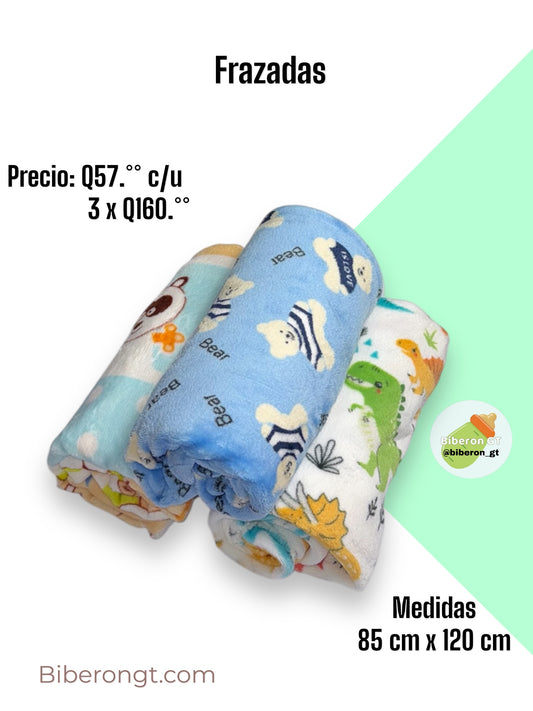 Trio de frazadas - animalitos, osos y dinos