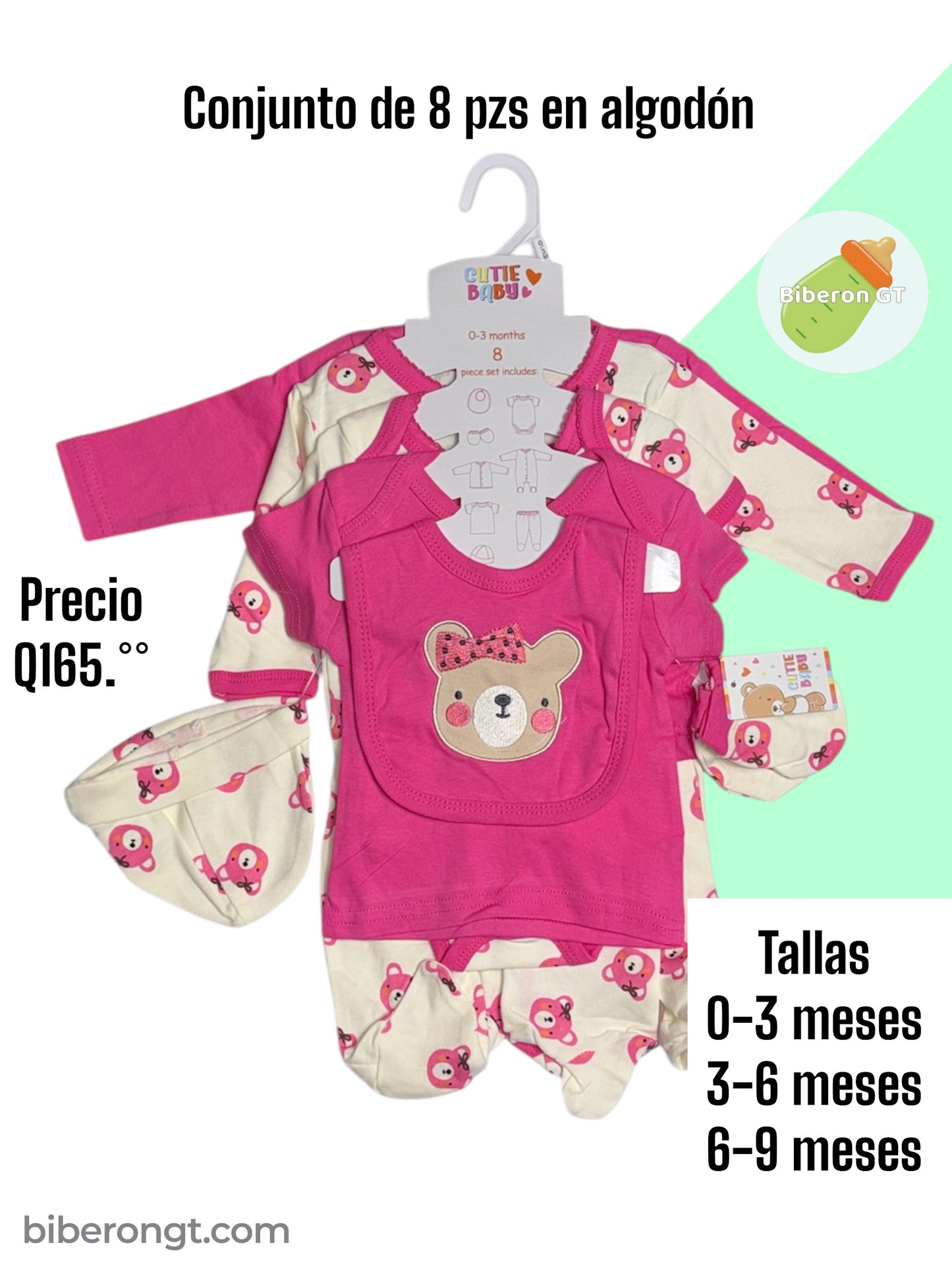 Conjunto de 8 pzs - Osita Fucsia