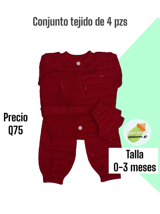 Conjunto tejido de 4 piezas - rojo